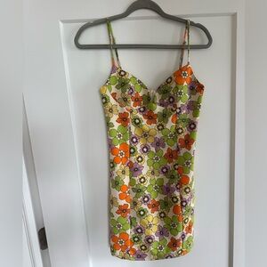 Zara Orange and Purple Spaghetti Strap Mini Dress